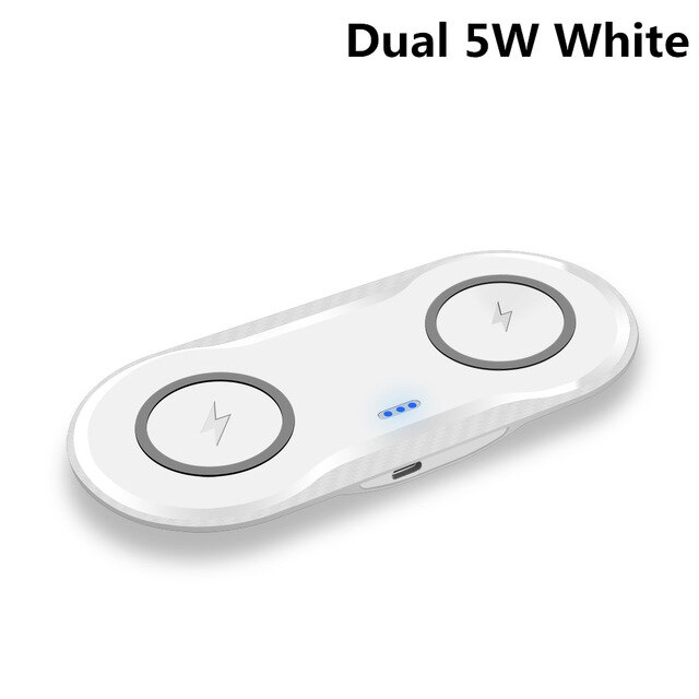 2 In 1 Double 10W Dual Seat Qi Wireless Charger for Samsung S10 S9 S8 Fast Charging Dock Pad for IPhone 11 Pro XS Max XR 8 Plus: 5W White