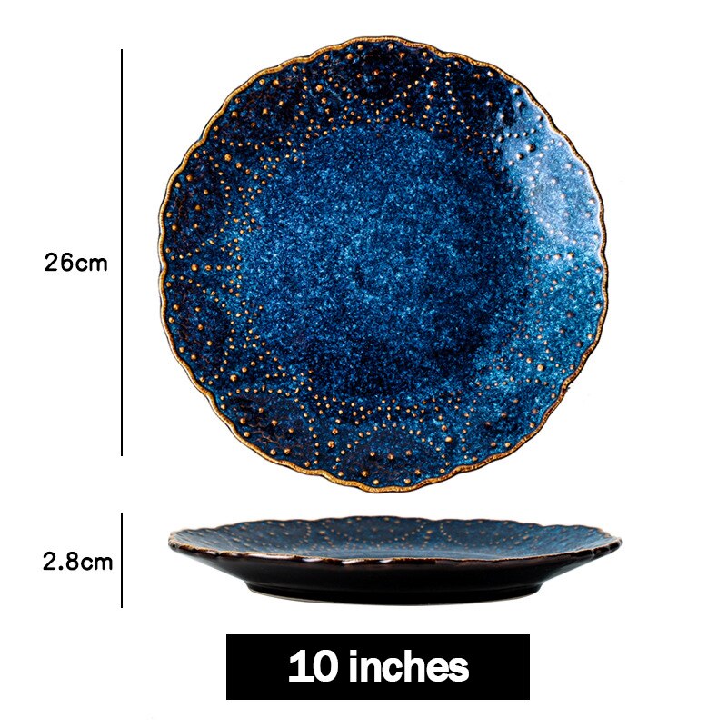 2 Sizes Plates for Food Tableware Set of Plates Dishes for Serving Compartment Plate Full Ceramic Porcelain Kitchen Utensils Bar: 10 inches