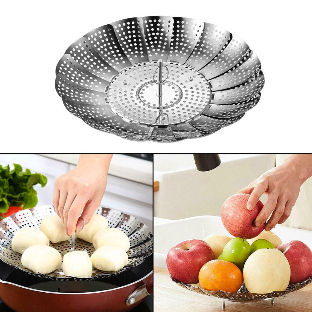 Vaporera plegable de acero inoxidable para verduras, frutas, alimentos, cesta, rejilla de vapor, utensilios de cocina para cocinar al vapor