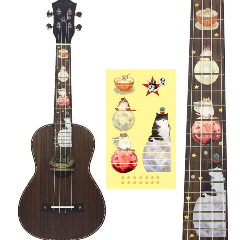 Pegatinas de Ukelele DIY, calcomanías con incrustaciones bonitas, pegatina de diapasón para Ukelele, accesorios: A