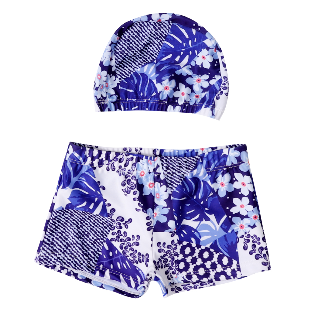 Baddräkt bebis pojkar badbyxor barn pojkar strandshorts blommiga brädbyxor surfare badbyxor korta byxor med keps: Xl (5-6y)