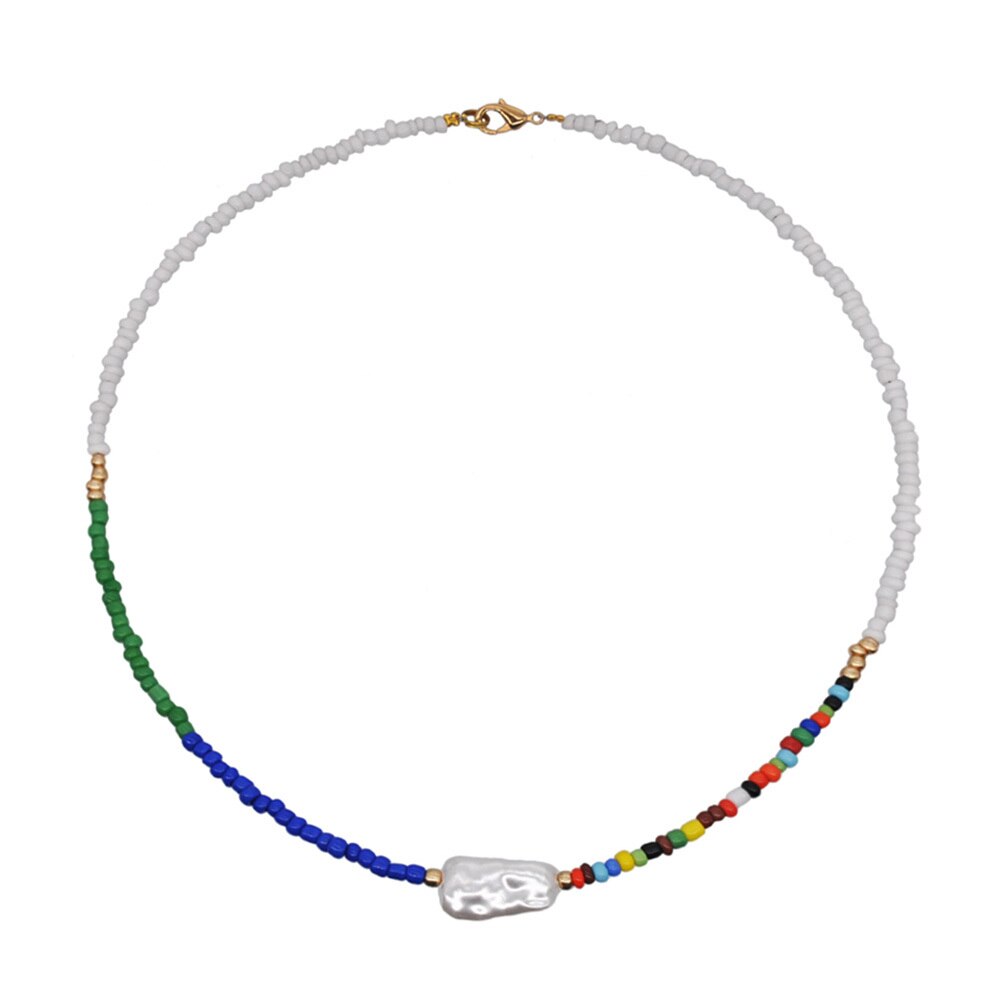 Färgglada pärlfrö pärlor halsband kvinnor boho smycken regnbåge etniska chokers diy bohemiska sten pärlor choker halsband