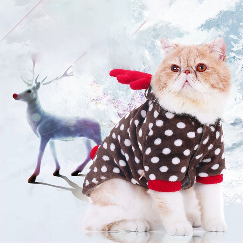 Pet Cute Reindeer Coat Hoodies Dog Cat Christmas Dress Up Cosplay Costume With Red Antlers For Cats Small Dogs French Bulldog