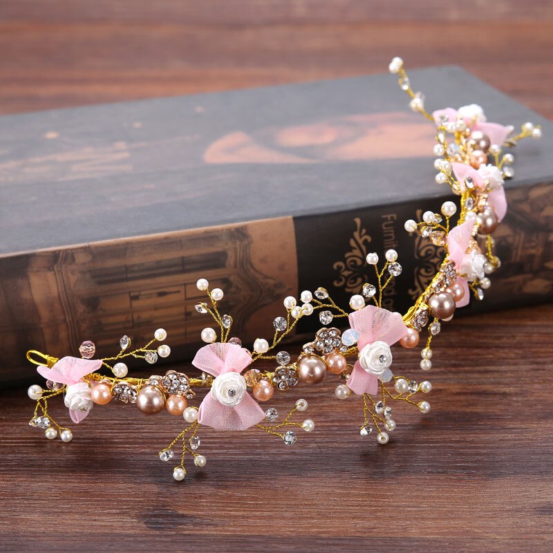 Hair Bands Pearl Wedding Hair Ornament Rhinestone Flower Women Bridal Head Decoration Handmade Crystal Hair Jewelry: A019