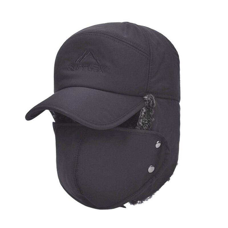 Gorro de invierno negro resistente a la intemperie, bufanda para hombre, suave, cálido, transpirable, de lana, de punto, gorro de invierno con doble capa