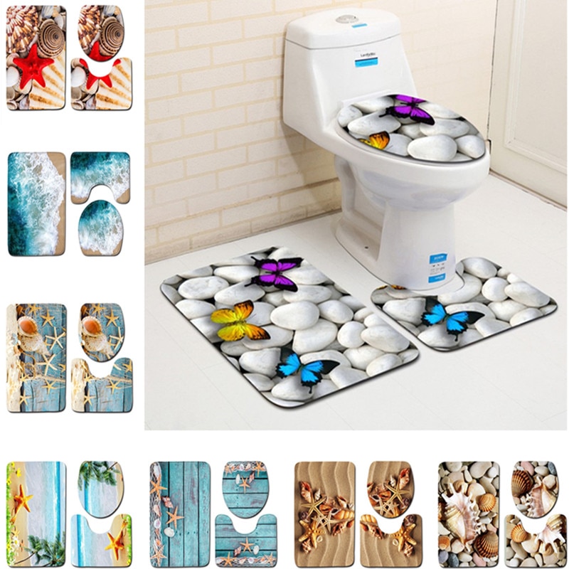 3 Stks/set Zeester Wc Mat Coral Fluwelen Voor Antislip Zachte Toilet Badmat Accessoires Keuken Tapijt Deurmatten home Decor