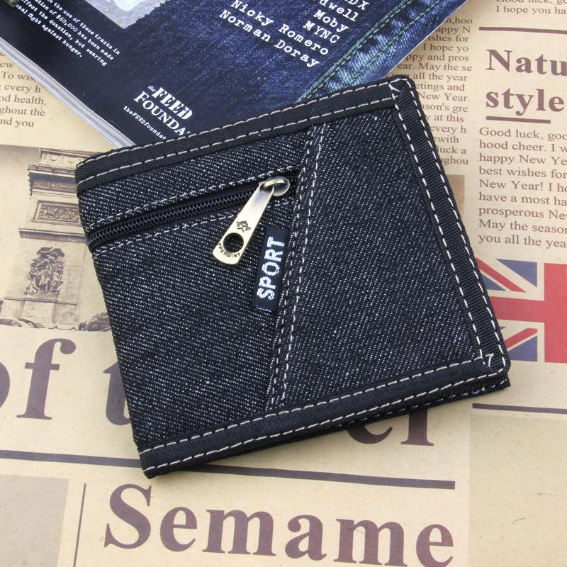 Denim portefeuille hommes portefeuille pièces de monnaie sac à main mâle petit court porte-cartes sac à main mâle Carteira Denim: Black