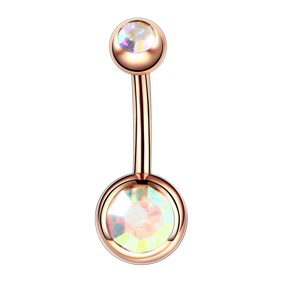 1PC Steel Piercings Ombligo 14G Navel Piercing Belly Button Piercing Nombril Rose Gold Dangle Earring Belly Barbell Body Jewelry: Crystal AB