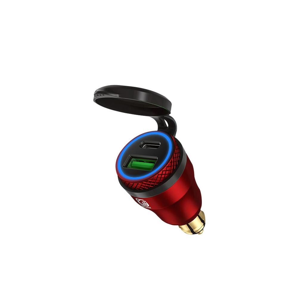 Carcasa metálica de aleación de aluminio para motocicleta, Cargador USB tipo C, voltímetro de 12-24v, para BMW, motocicleta, Hella, Din, rojo y azul: Red Blue Light