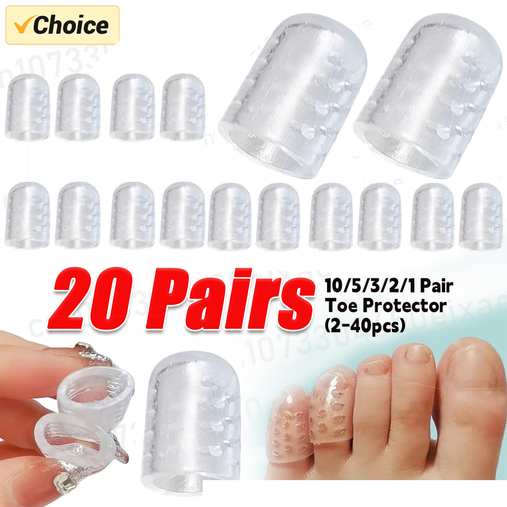 1-20Pairs Toenails Protection Relief Pain Silicon Resin Toe Caps Cover Protectors Transparent Sweatproof Wear-Resistant For Foot