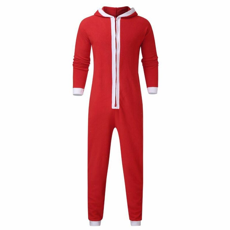 unisexe adulte rouge en peluche fermeture éclair manches longues vêtements de noël père noël à capuche combinaison Pyjamas deux Styles M-3XL