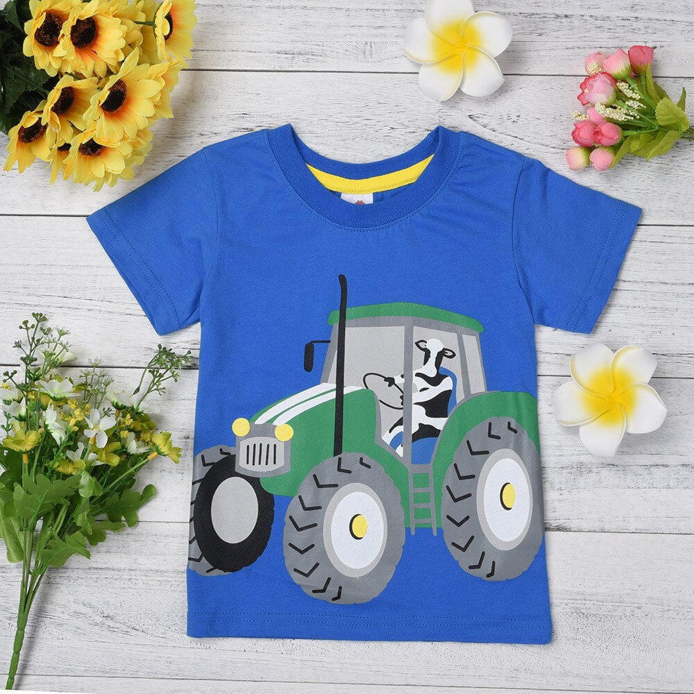 Kinderen Korte Mouwen Cartoon Tractor Print T-shirt Jongens Tops Kid T-shirts Baby Meisjes Jongens Kleding Kid T-shirts