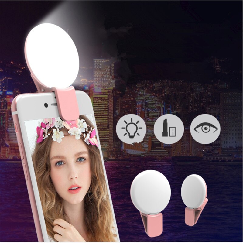 Erilles Coolreall Mini Q Selfie Ring Light Portable Flash LED USB Clip Mobile Phone For Night Photography Fill Light