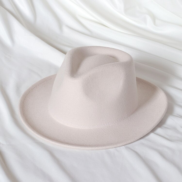 2022 nuovi cappelli fedora in feltro stile britannico per uomo donna cappello a tesa corta trilby abito formale cappello signore jazz cappelli: Creamy-bianca