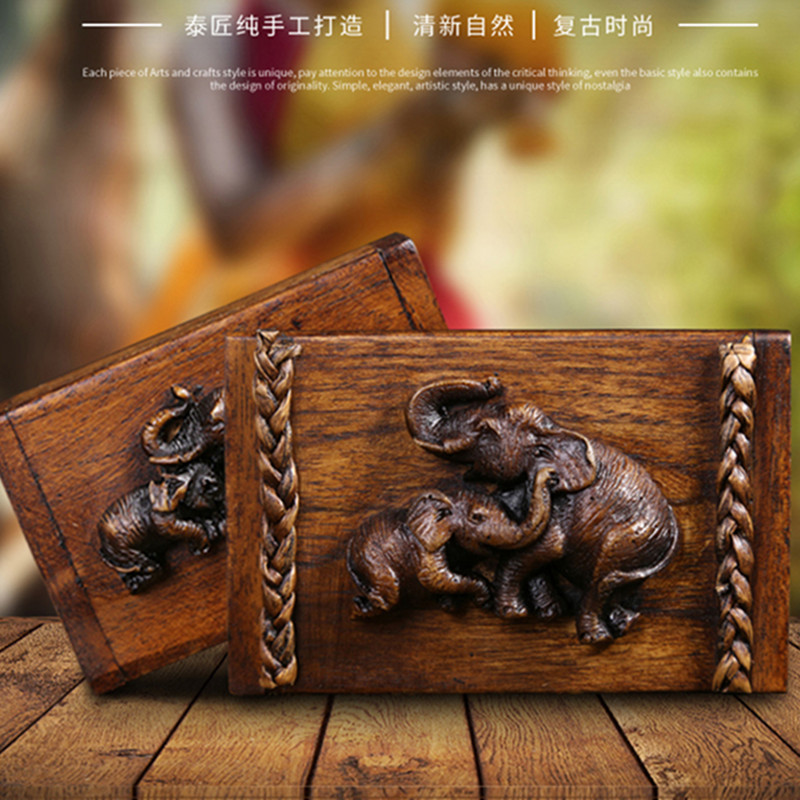 WHYOU-caja de palillos de dientes de algodón de Tailandia, estuche de tarjeta de visita creativa de tallado de elefante de madera maciza para uso en el hogar y la Oficina, 1 pieza