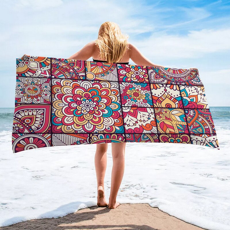 7 farve trykte sommer badehåndklæde firkantet afslappet strand swimmingpool blød krop håndklæde sommer surf kappe tæppe: E