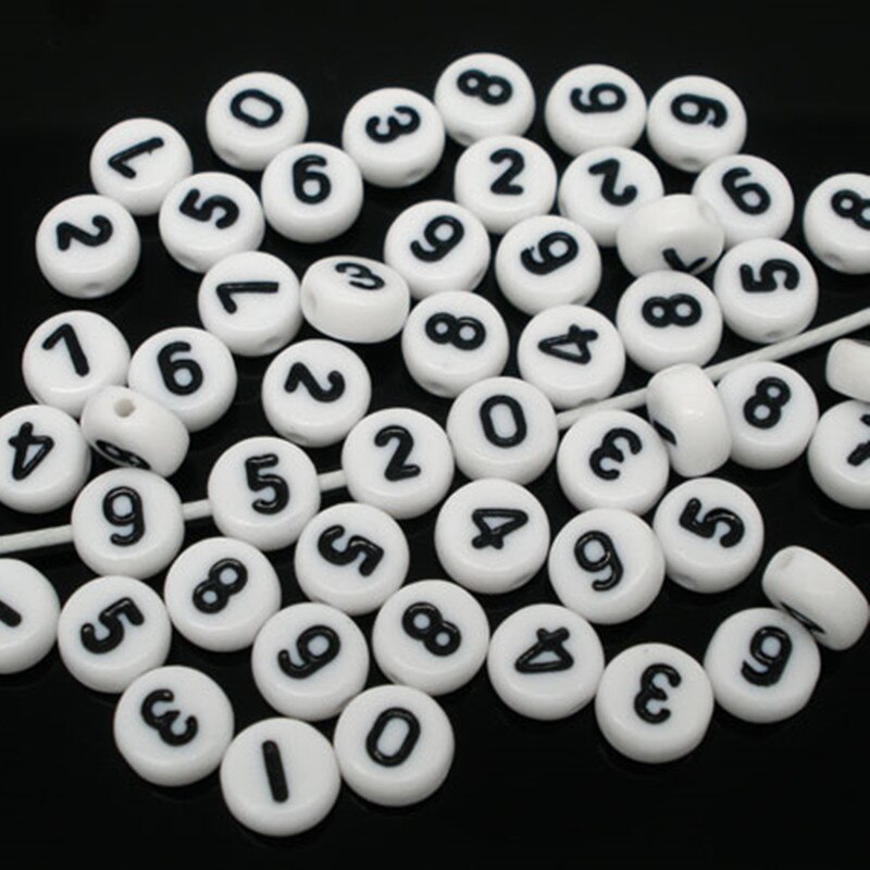 DoreenBeads Acrylic Spacer Beads Round White Number Pattern DIY Making Bracelet Necklace Jewelry About 7mm Dia, 500 PCs