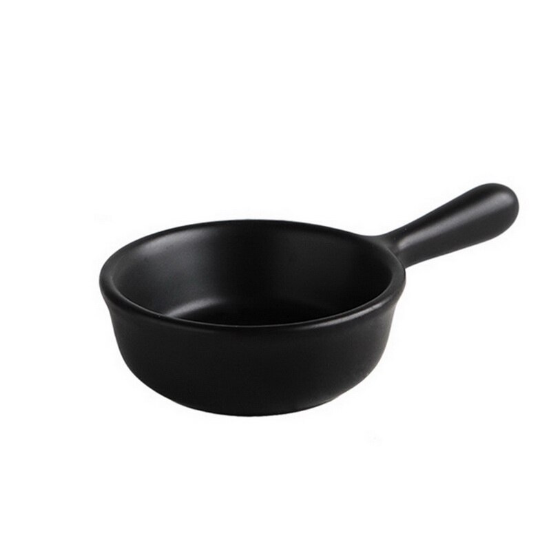 Nordic Ceramic Salad Bowl With Handle Breakfast Cereal Fruit Bowl Solid Color Dessert Soup Noodle Bowl Microwave Oven Special: Black