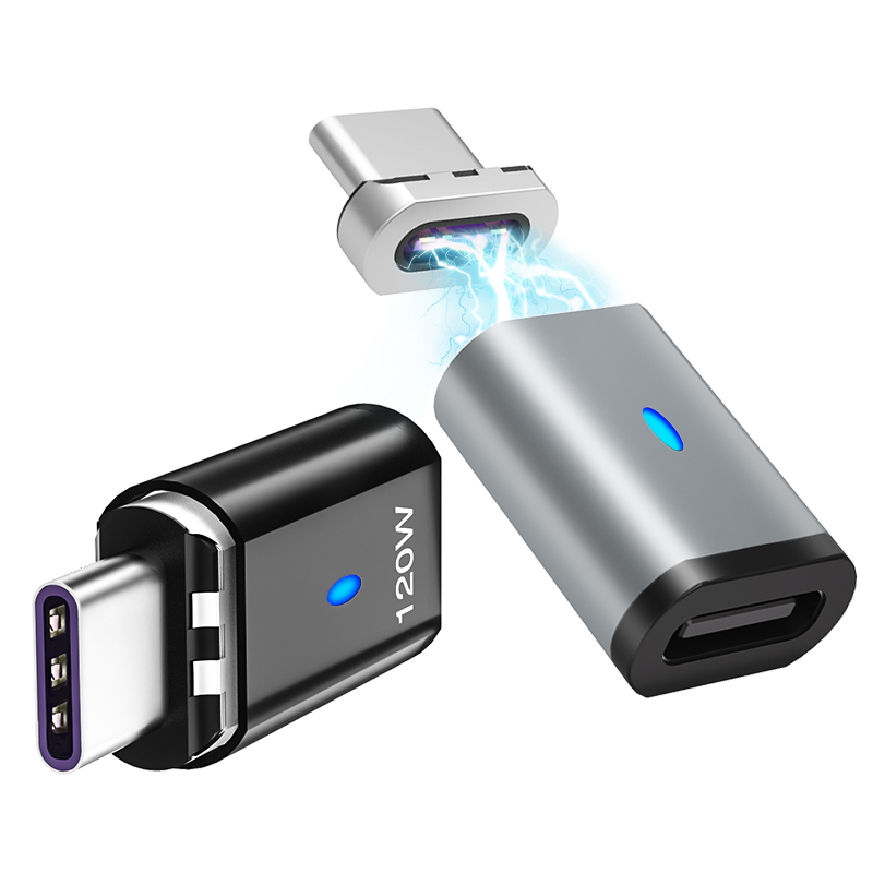 Magnetischer USB-C-Adapter, 120 W, schnelles Aufladen, 480 MB, Magnetkonverter für iPad, MacBook Pro, Oberfläche 7, Huawei, MI, OPPO-Schalteranschluss: Himmel Blau