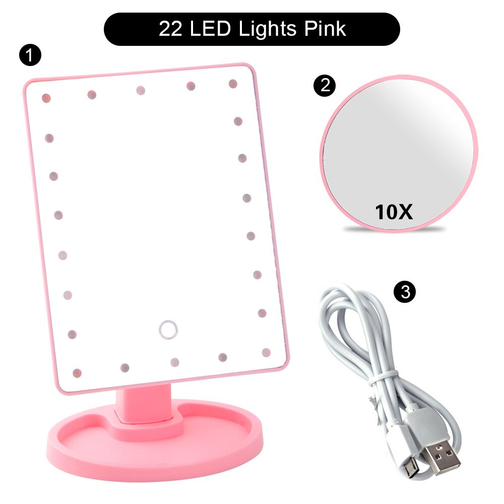 Vanity Mirror Touch Screen 22 LED Light Flexible 1X/2X/3X/10X Magnifying Makeup Mirror Cosmetic USB Or Battery Use Adjustable: PK 22 Light Set A