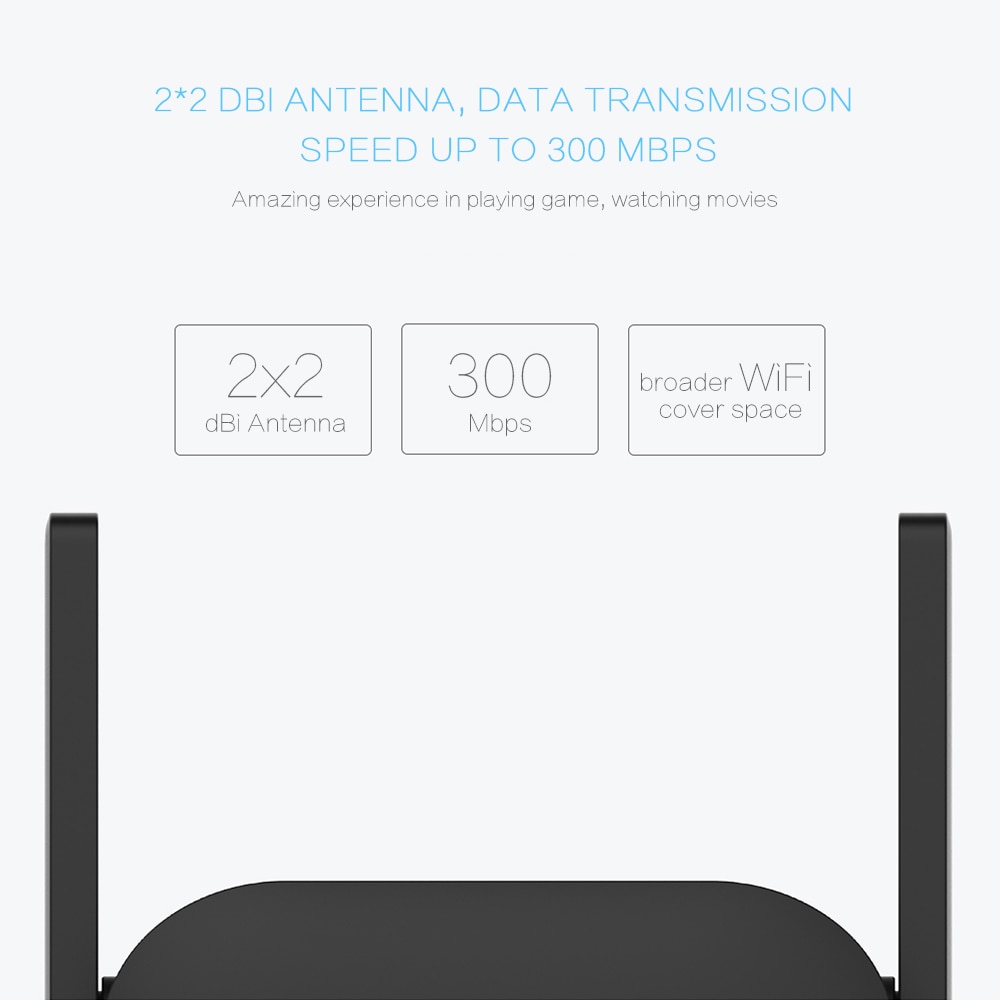 Xiaomi WiFi amplificador Pro 300Mbps 2,4G repetidor inalámbrico con 2*2 dBi antena enchufe de pared rango WiFi extensor amplificador de señal