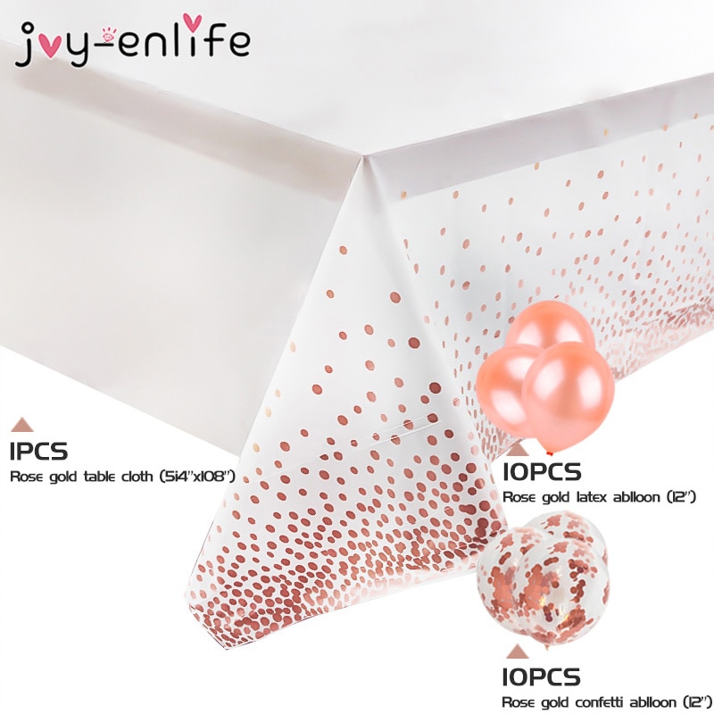 21pcs/set Disposable Party Table Cloths Rose Gold Dot Table Covers Confetti Balloons for Birthday Party Wedding Anniversary