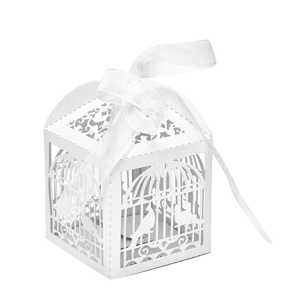 10Pcs Wit Hollow Cut Vogel Dozen Snoep Sweets Box Baby Shower Bruiloft Decoraties Trouwkaarten Mariage