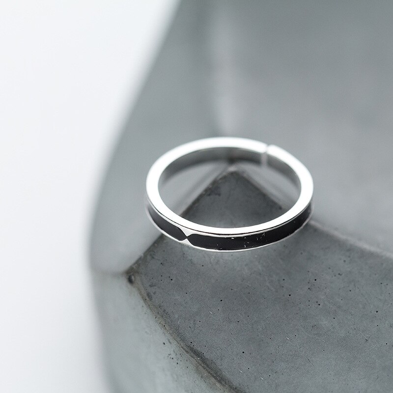 Modian Mode Eenvoudige Zwarte Ring Voor Vrouwen Echt 925 Sterling Zilveren Open Verstelbare Vinger Ring Korea Stijl Fijne Sieraden
