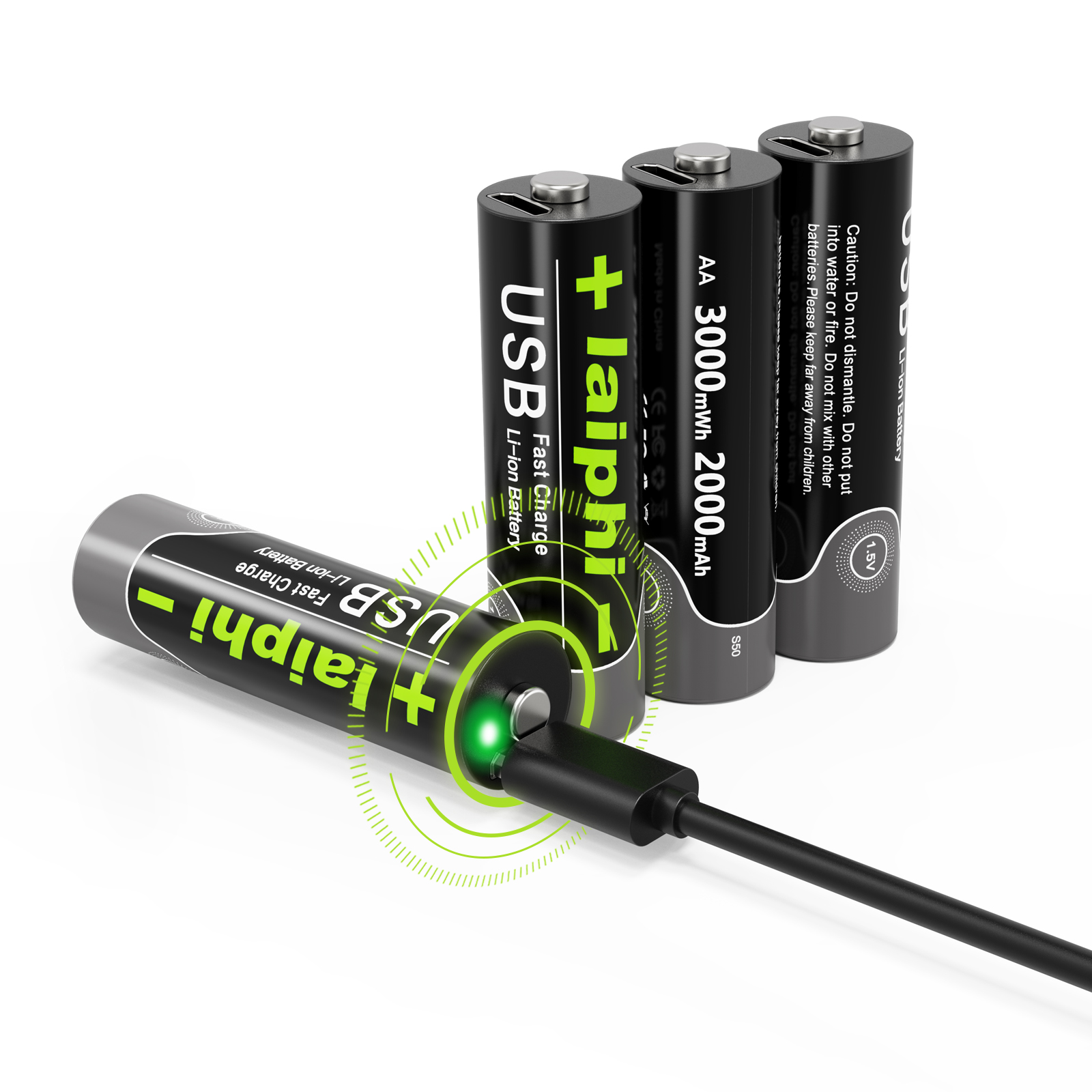 laiphi USB wiederaufladbar1,5 V Lithiumbatterie Pile1,5 V AA USB C wiederaufladbarer Akku, 4-in-1-Kabel, AA 3000 mWh AAA 1110 mWh