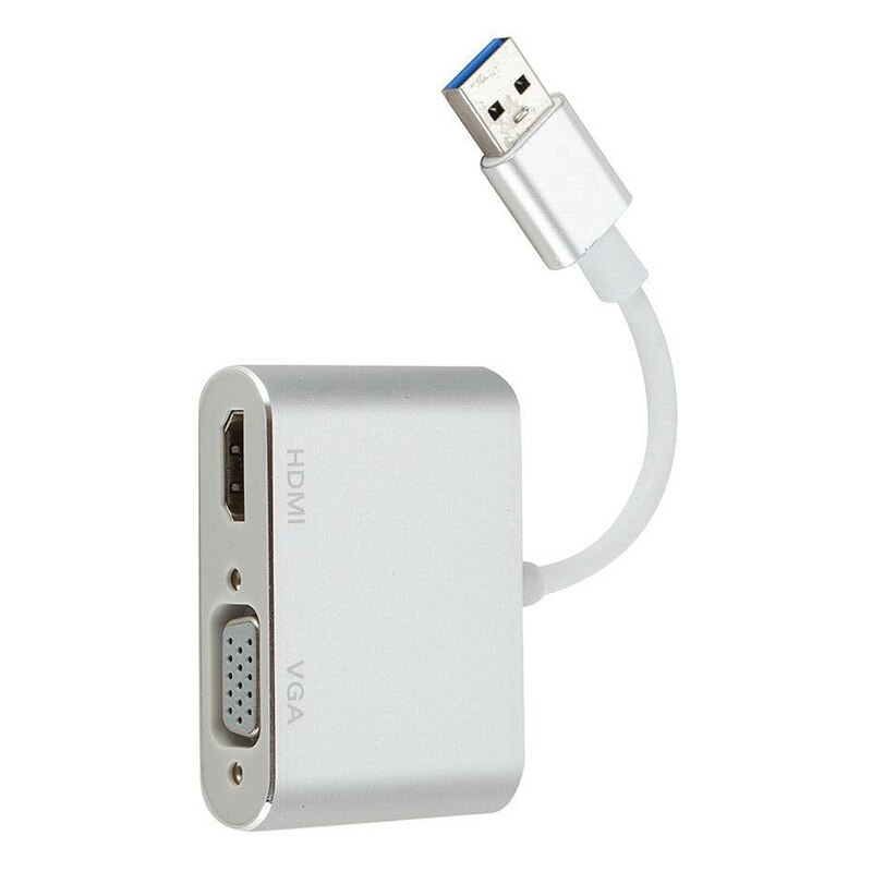 USB 3.0 2.0 to HDMI VGA HD TV Adapter Cable External ie Card Converter Silver