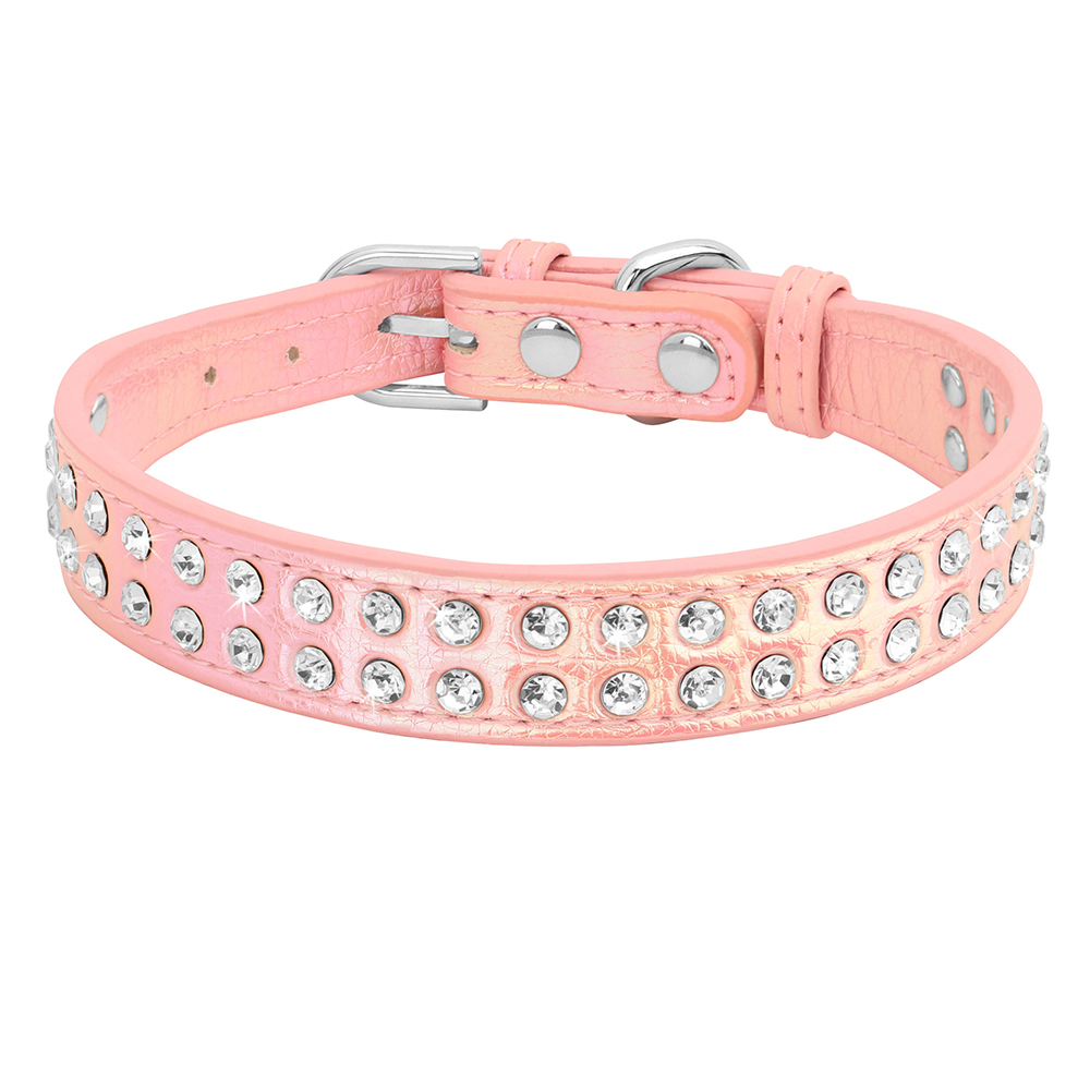 Strass halsband glanzende diamant kat hondenhalsbanden kristal glitter puppy huisdier lederen ketting voor kleine middelgrote honden Chihuahua: XS / green