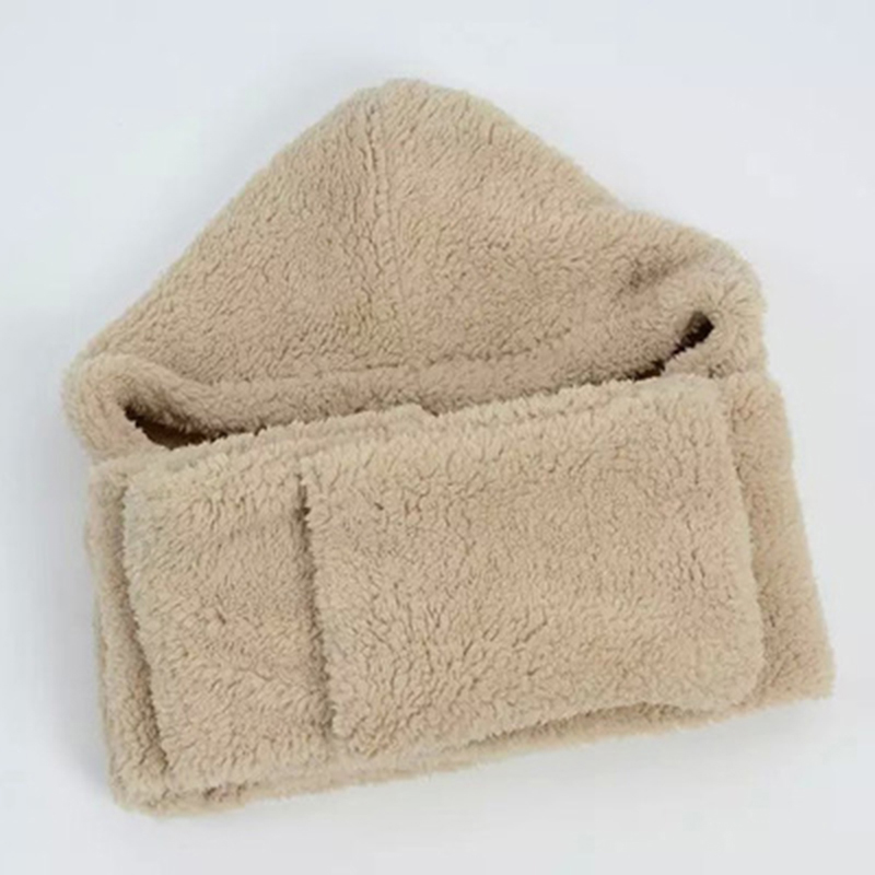 Nueva con capucha bufanda gorro guantes conjunto de 3 piezas mujeres invierno cálido suave capucha bufanda redecilla bolsillo gorra de Color sólido guantes