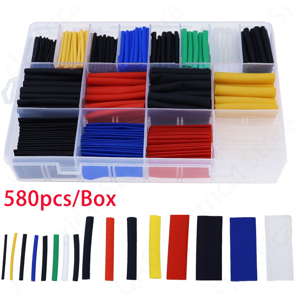 580pcs Wrap Wire Cable Insulated Polyolefin Heat Shrink Tube Ratio Tubing Insulation Shrinkable Tubes