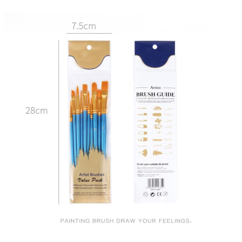 10 unids/set pinceles de pintura por números pinceles de acuarela Gouache pinceles diferentes formas punta redonda puntiaguda pincel de nailon para pintar el cabello