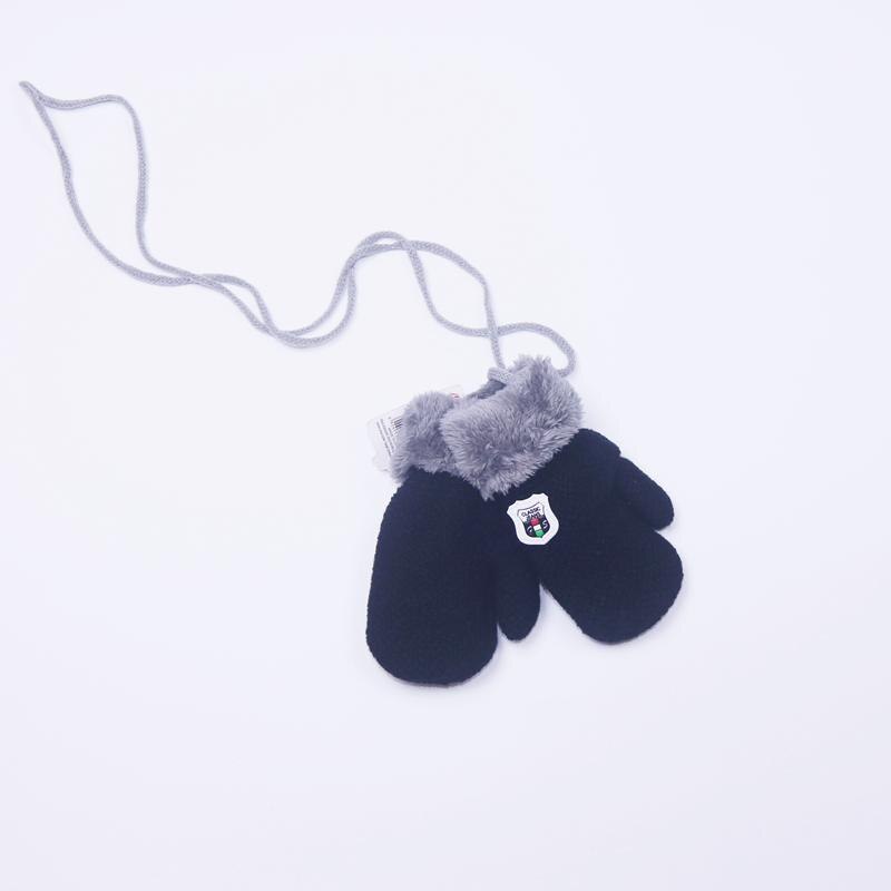 Inverno Caldo Guanti Del Bambino Del Capretto Della Ragazza Del Ragazzo Caldo Guanti Dito Guanti Foglia Corda Pulsante Solido Guanti: style 2 black