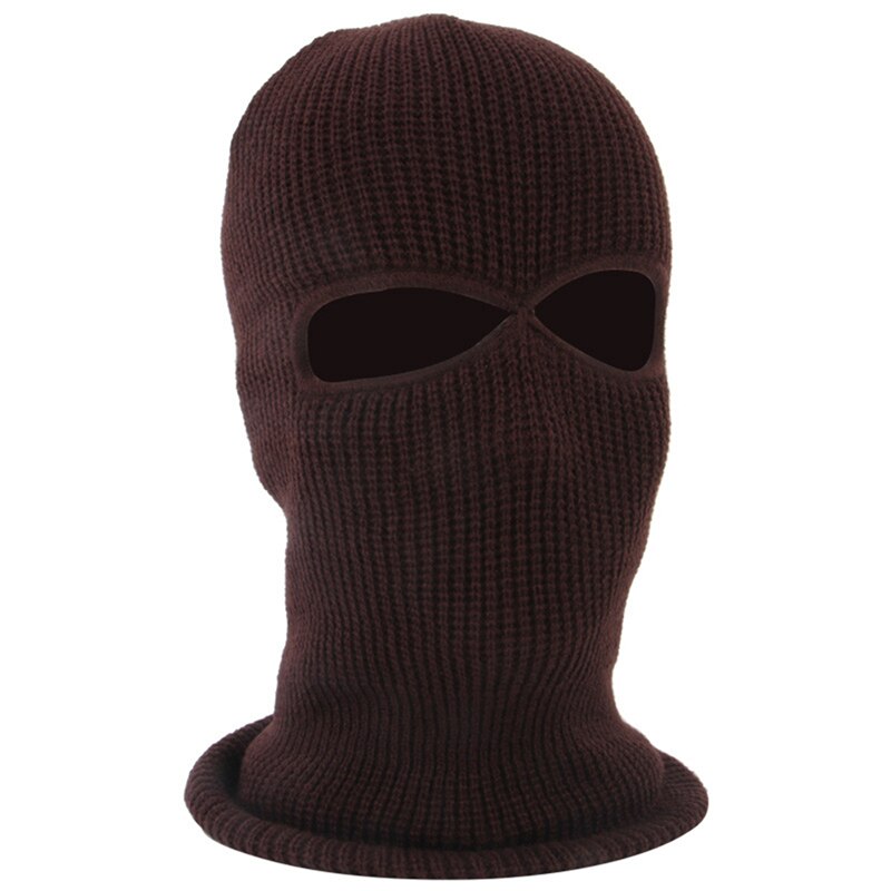 Unisex 2-Gat Gebreide Ski Masker Balaclava Hoed Winter Effen Kleur Full Face Cover Halsbeenkap Outdoor Winddicht Beanie cap: Brown