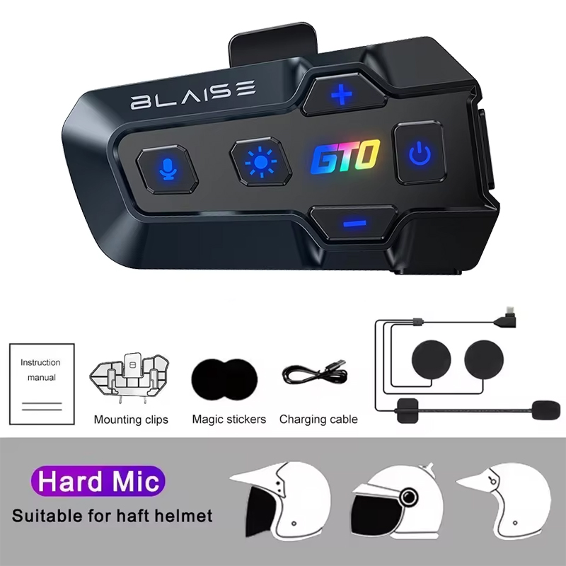 BLAISE GT0 Bluetooth 5.3 Motorcycle Helmet Headset Waterproof Wireless Hands-free Call Phone Earphone Music Player: Blue