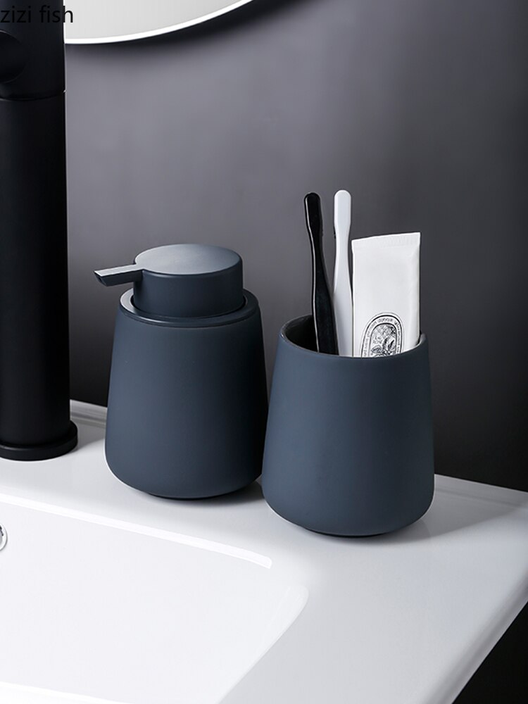 Simple Ceramic Hand Sanitizer Shampoo Bottle 350ml Portable Soap Dispenser 400ml Mouth Cup Golden Squeeze Cover Bath Supplies