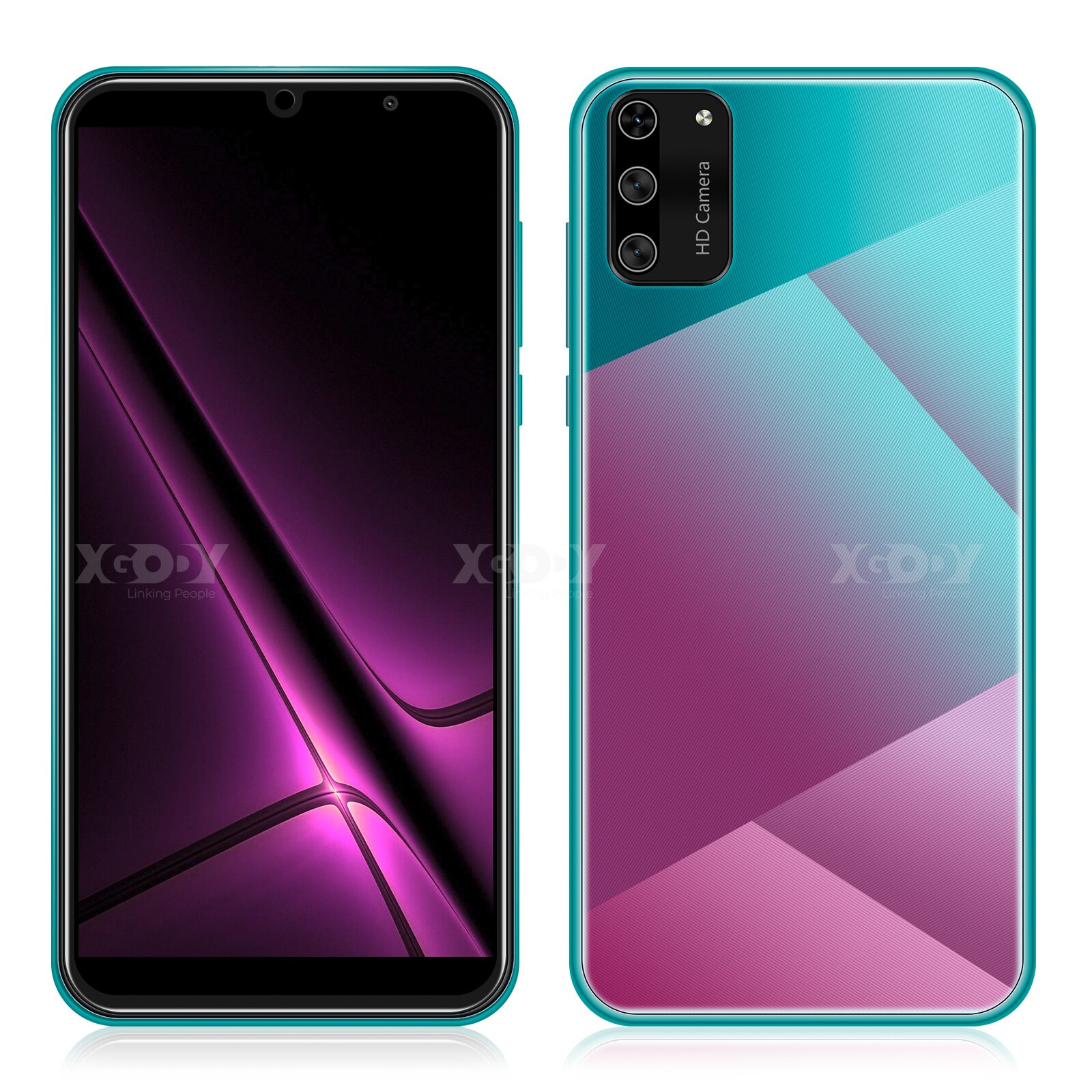 XGODY S20 mini 3G smartphone 1GB RAM 4GB ROM Mobile Phones Android 9.0 Dual SIM 5.5'' CellPhone 5MP Camera WiFi cellular phone: Add 16GB SD Card / Cyan gradient pink