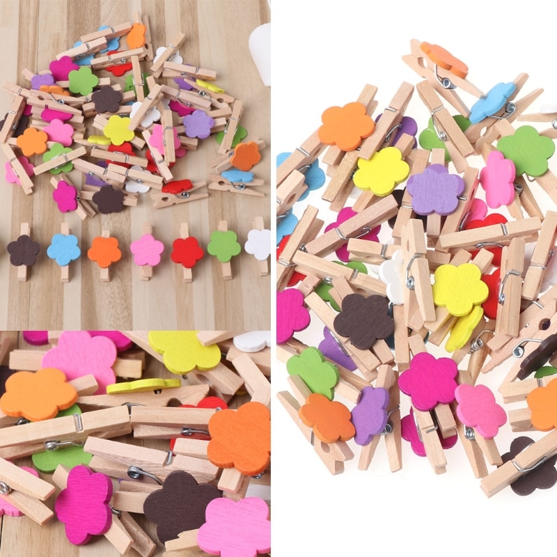 Mini pinzas de madera manualidades con flores de colores, tarjeta de fotos, pinza de ropa May30, 50 Uds.