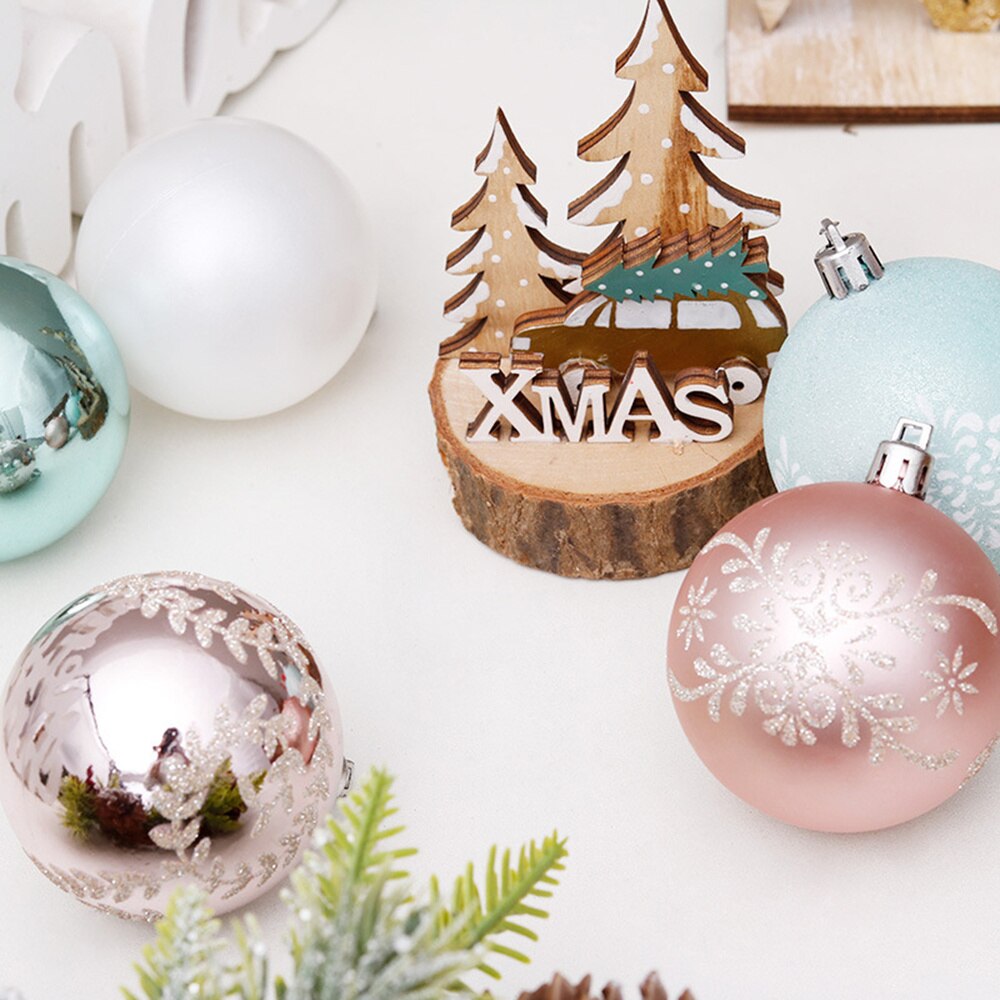 30Pcs Kerstboom Decoratie Kerst Ballen Plastic Bal Ornamenten Gekleurde Tekening Bal Kerst Bal (Rose Goud)