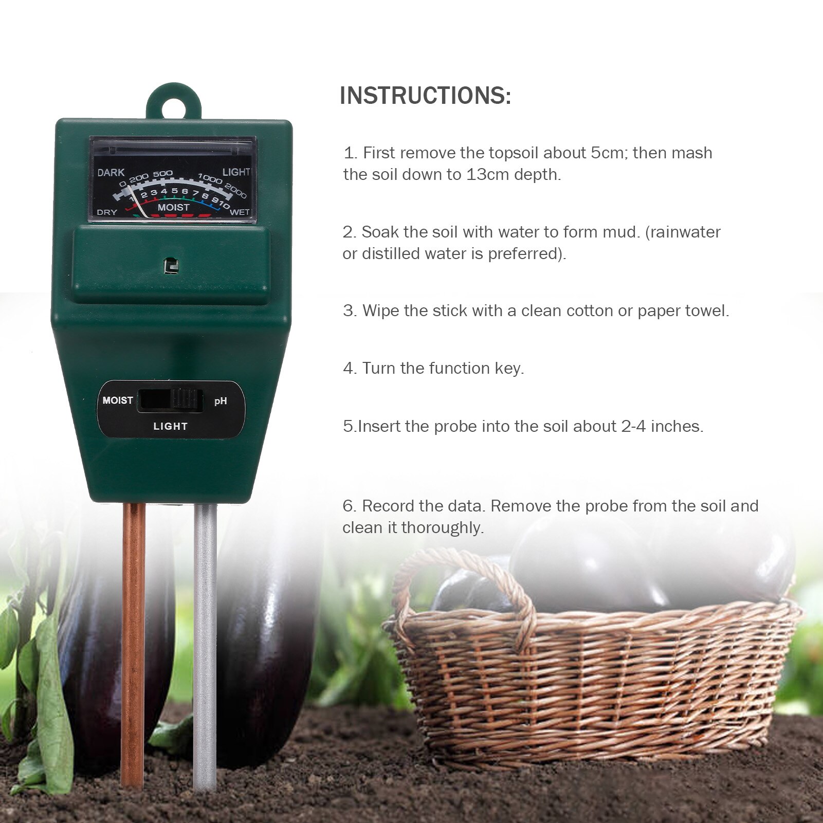 Bodem Ph Meter Bodemvochtmeter 3-In-1 Bodem Tester Voor Vocht Licht Ph Gazons Farm Planten kruiden