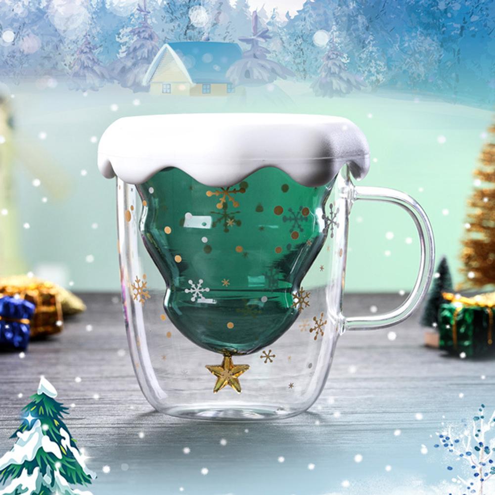 Taza de vidrio de doble pared para té y café, vaso de vidrio resistente al calor para Navidad, 300ml