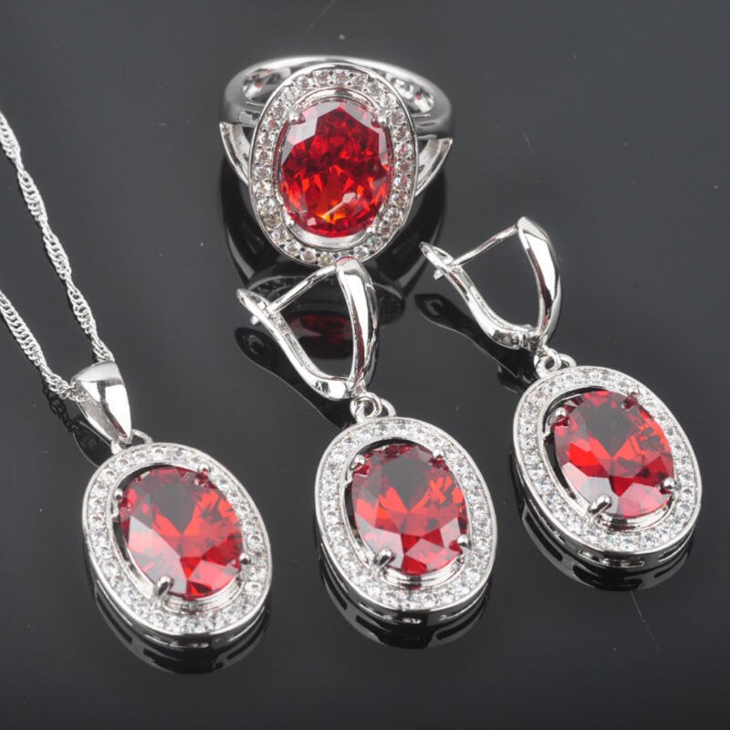 Kvinnors bröllop silverfärgade smycken set himmelsblå zirconia ring halsband och örhängen set  qz093