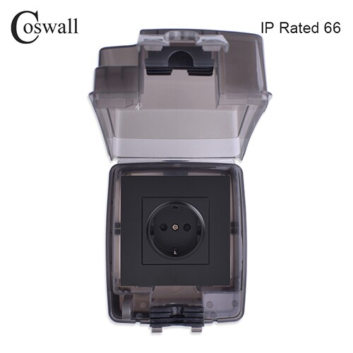 Coswall IP66 Weatherproof Waterproof Outdoor BOX Integrated Molding Box With Wall Socket 16A EU Outlet External Installation: BOX 2 With Socket