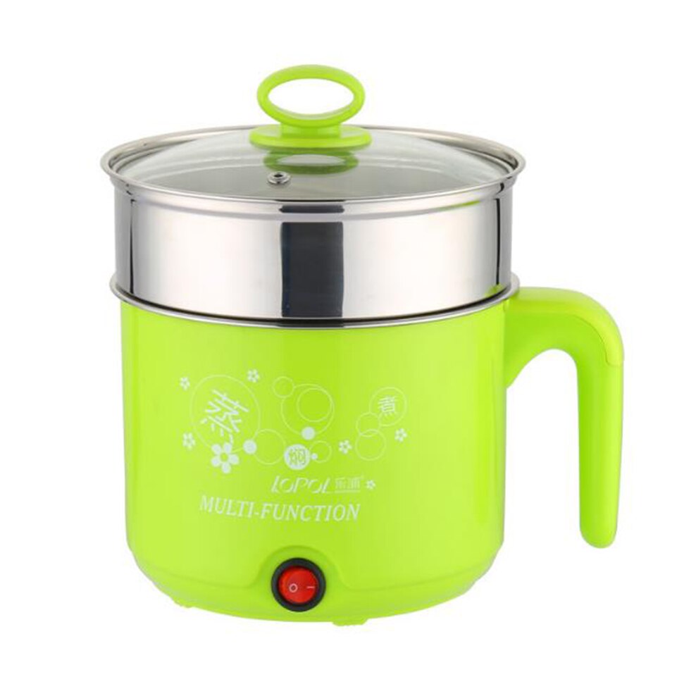 1.6L Electric Heating Pot Mini Multi-Function Electric Cooker Stainless Steel Noodle Pot Kitchen Appliances With Conversion Plug: green with Steamer