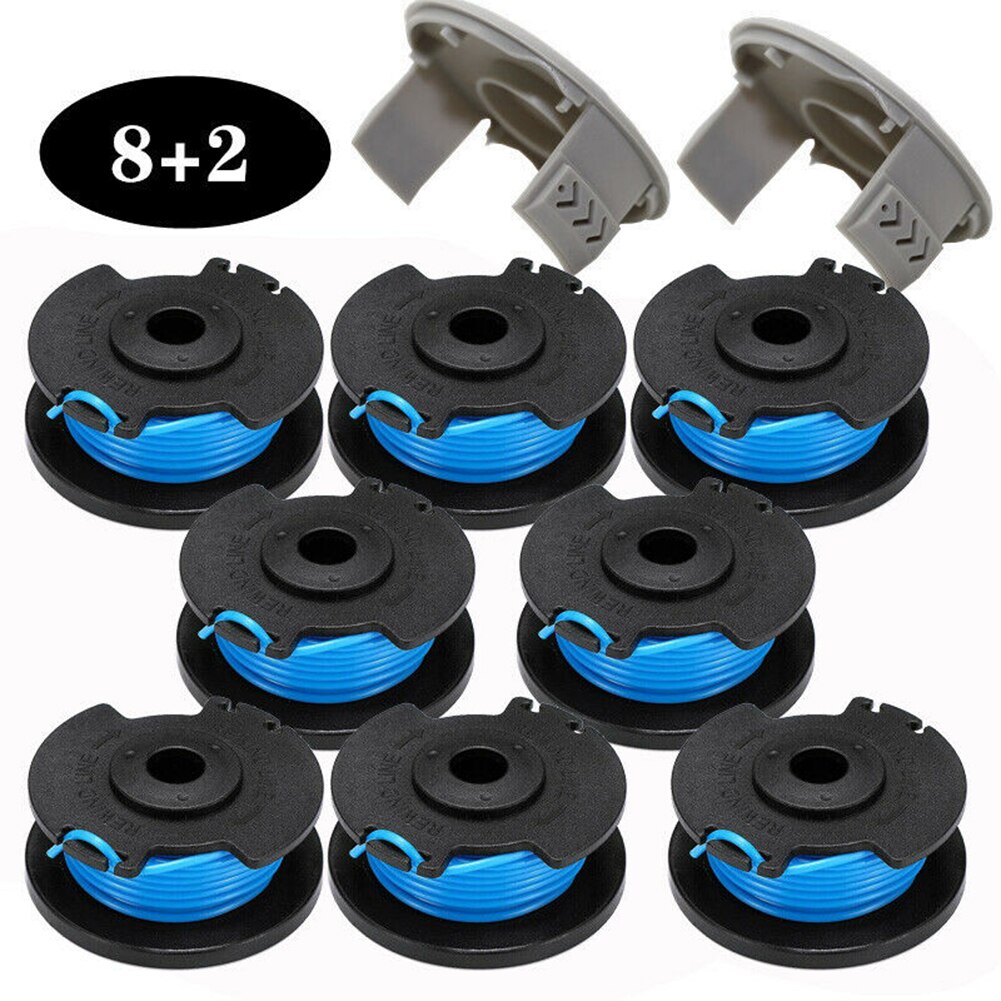 8Pcs Trimmer Spool Line With 2 Spool Covers For Ryobi One Lawn Mower AC14RL3A