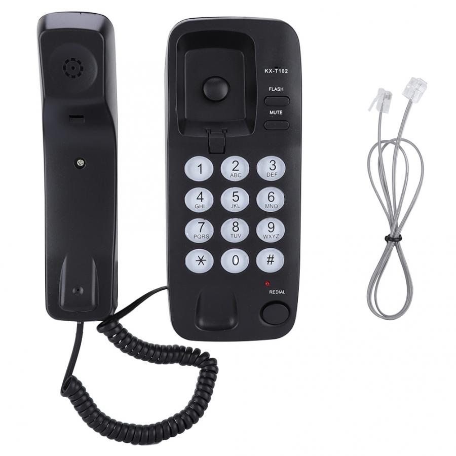 Hemtelefon mini telefon väggfäste fast telefon anknytning ingen nummerpresentation hemtelefon för hem hotell kontor familj telefono: Svart
