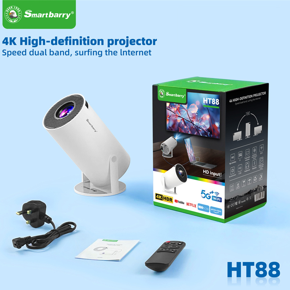 KaiAqua Projector 4K Android11 HT88 Wifi6 260ANSI Allwinner H713 BT5.0 Support 1080P 1280*720P Cinema Outdoor portable Projcetor: UK Plug