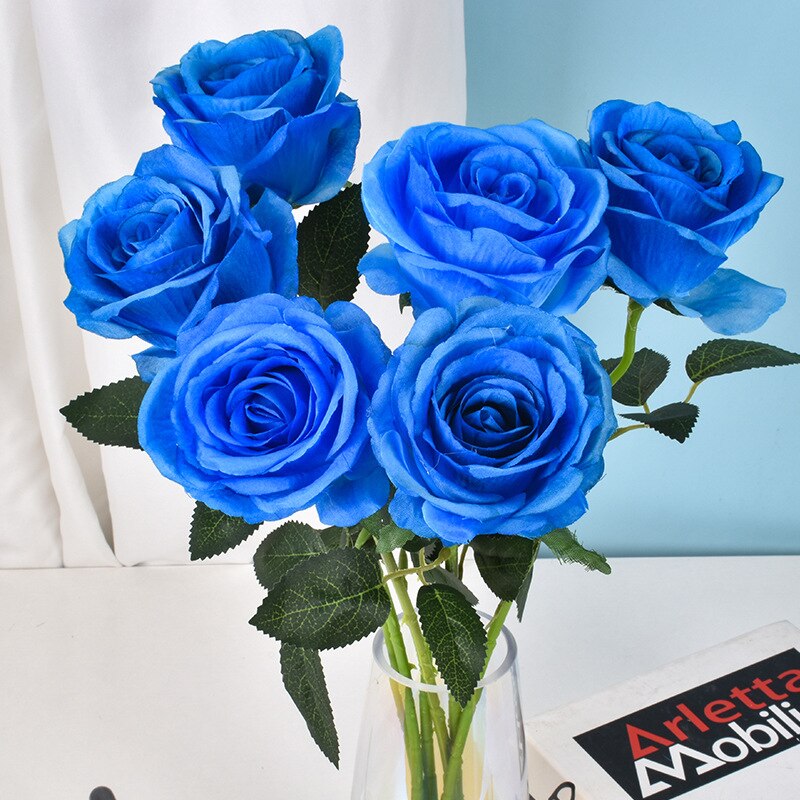 Simulatie Rose Kunstbloemen Hoofd Zijden Roos Bloem Voor Bruiloft Woondecoratie Nep Bloemen Diy Krans Scrapbook Supplies: blue